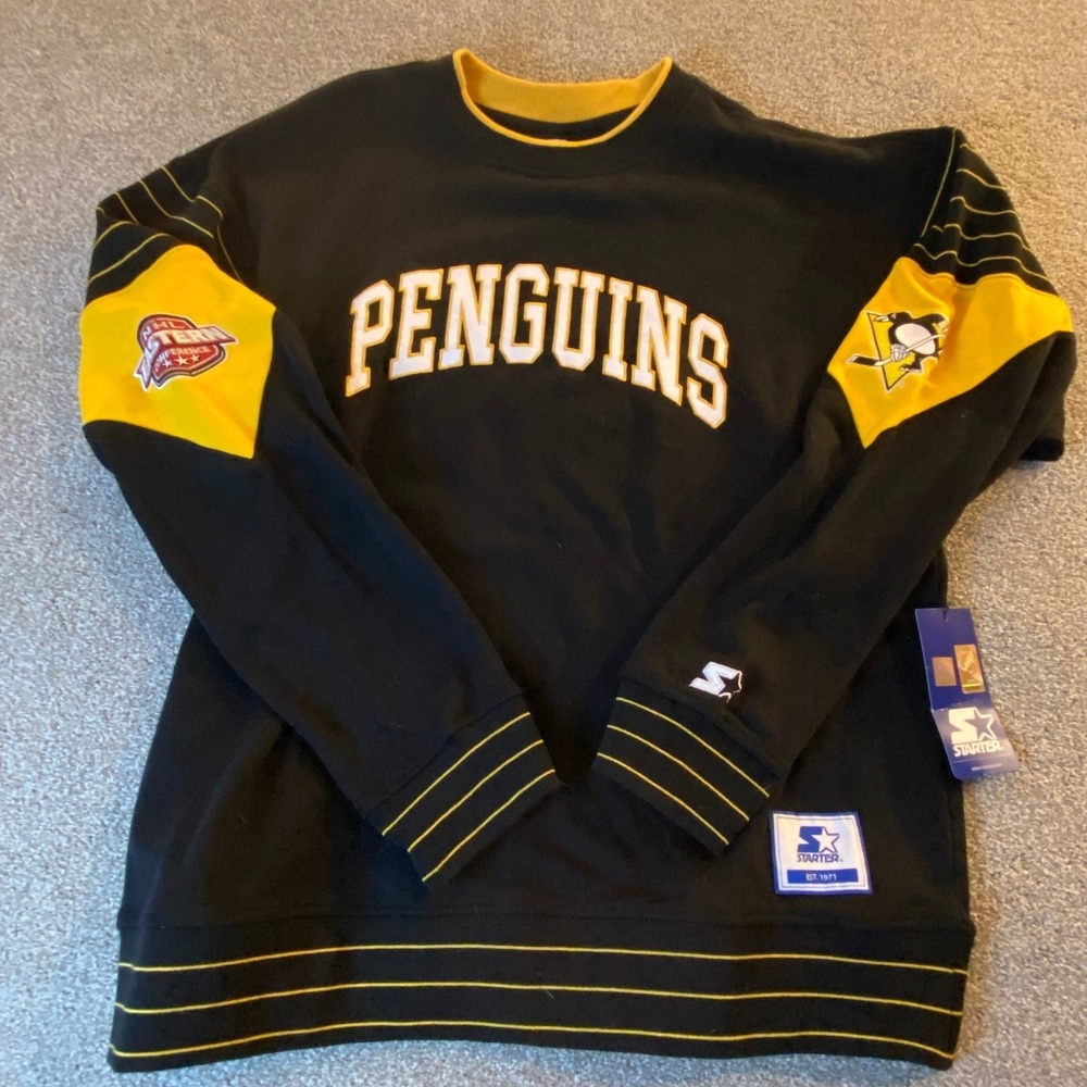 Starter Pittsburgh Penguins NHL NWT Black & Yellow‎ Crewneck Sweatshirt Men's XL